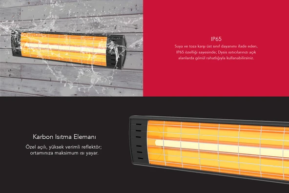 Dysis DH-7452 Art Plus Karbon Serisi IP65 Suya-Toza Dayanıklı 2300 W Siyah İç/Dış Mekan Isıtıcı - Resim 3