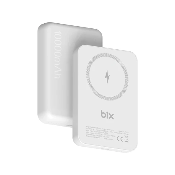 Bix PB112 15W Manyetik Kablosuz Şarj ve 20W USB-C Hızlı Şarj Destekli 10.000mAh Mini Powerbank