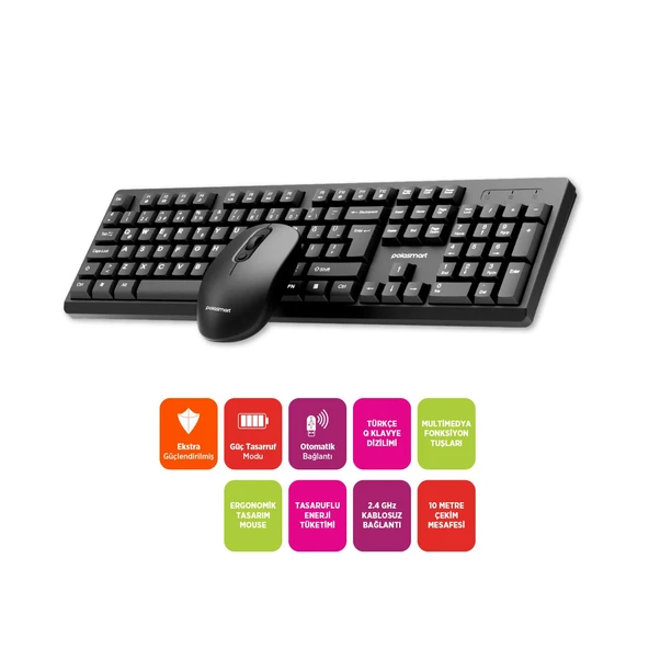 Polosmart PSK13 Kablosuz Klavye & Mouse Set Siyah - 2