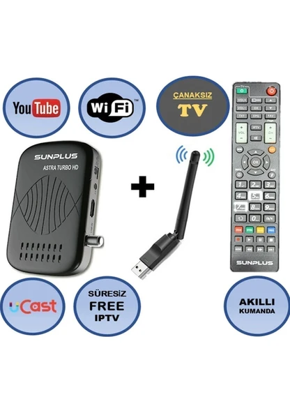 Sunplus Astra Turbo HD2023 Çanaklı - Çanaksız Wi-fi Dahil Full HD Uydu Alıcısı - Resim 2