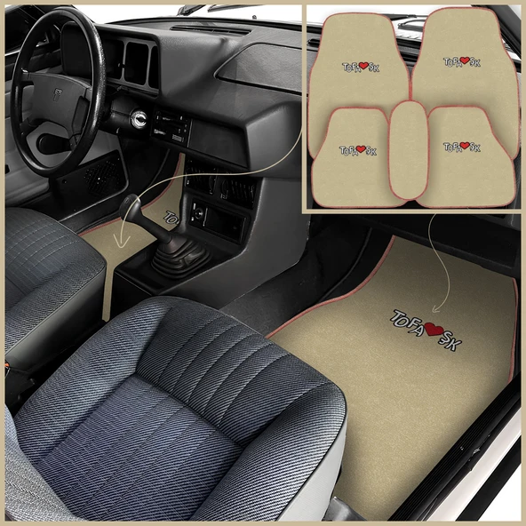 Tofaş Şahin Doğan Kartal uyumlu 5 Parça Nakış İşlemeli Bej Renk Araç Oto Halı Paspas ürün görseli