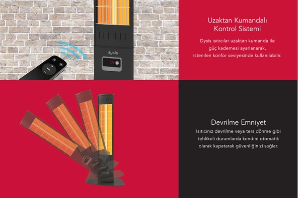 Single X Karbon Serisi IP65 Suya-Toza Dayanıklı 2300 W Siyah Uzaktan Kumandalı İç/Dış Mekan Isıtıcı - Resim 4