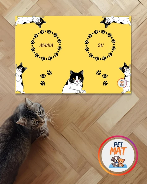Petmat Kedi Mama Paspası , Kaymaz Taban , Yıkanabilir , Evcil Hayvan Paspası 002-S