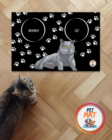 Petmat Kedi Mama Paspası , Kaymaz Taban , Yıkanabilir , Evcil Hayvan Paspası 003-S