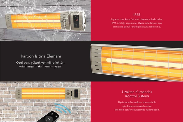 Art Plus Karbon Serisi IP65 Suya-Toza Dayanıklı 2300 W Bej Uzaktan Kumandalı İç/Dış Mekan Isıtıcı - Resim 3