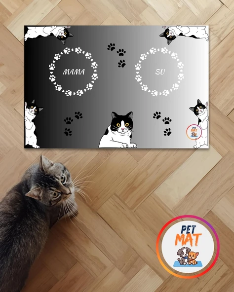 Petmat Kedi Mama Paspası , Kaymaz Taban , Yıkanabilir , Evcil Hayvan Paspası 002-SB