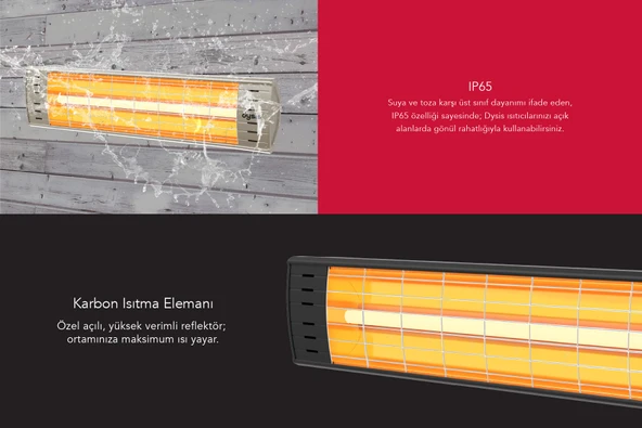 Dysis DH-7486 Art Plus Karbon Serisi IP65 Suya-Toza Dayanıklı 2300 W Bej Dış Mekan Isıtıcı - 3