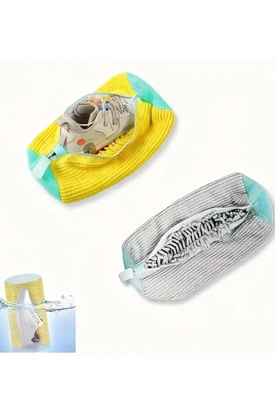 Makinede Pratik Deforma Önleyeci Eskimeye Dayanıklı Boya Vermez Ayakkabı Yıkama Çantası Torba File - 4