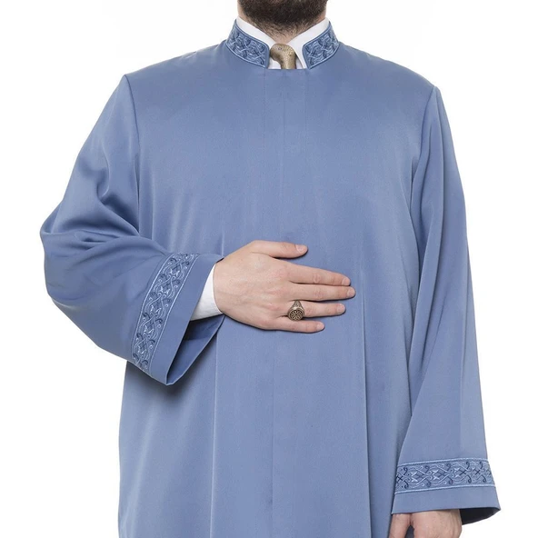 Sabuni İmam Cübbesi İndigo - Kol ve Yaka Nakışlı Model - 2