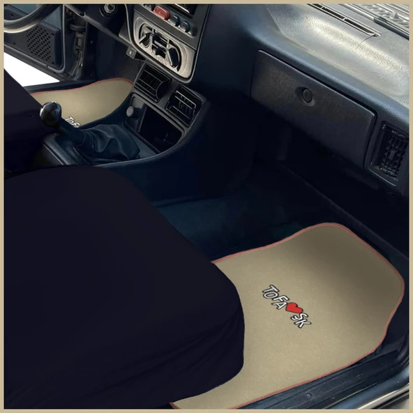 Tofaş Şahin Doğan Kartal uyumlu 5 Parça Nakış İşlemeli Bej Renk Araç Oto Halı Paspas - Resim 2