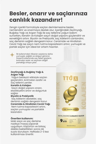 Tto X Nemlendirici Ve Onarıcı Saç Kremi Kolajen Ve Prebiyotik - 6