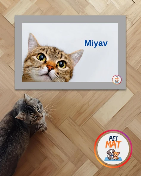 Petmat Kedi Mama Paspası , Kaymaz Taban , Yıkanabilir , Evcil Hayvan Paspası 006-G