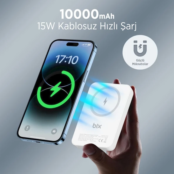 Bix PB112 15W Manyetik Kablosuz Şarj ve 20W USB-C Hızlı Şarj Destekli 10.000mAh Mini Powerbank - 2