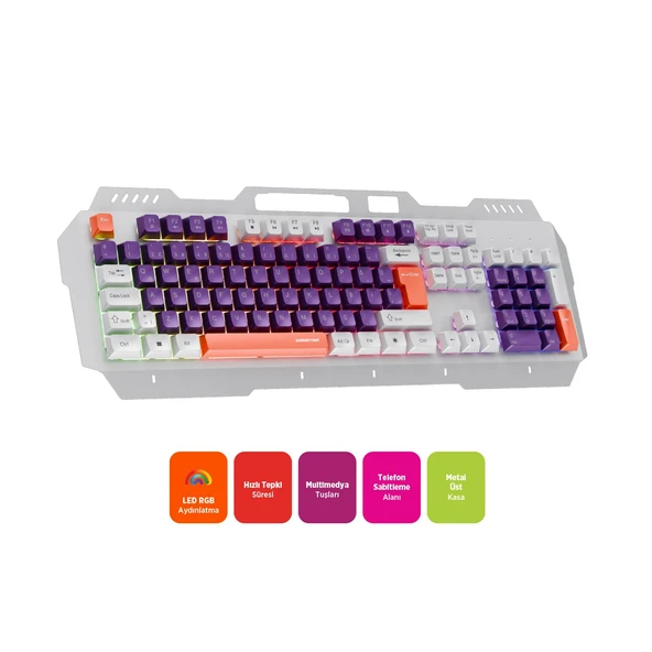 Polosmart PGM36 Kablolu RGB Aydınlatmalı Gaming Oyuncu Klavye Mor - 2