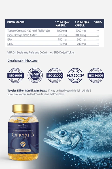 Woogss Vital Omega 3 Norveç Balık Yağı İçeren Takviye Edici Gıda 200 KAPSÜL - 2