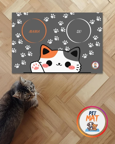 Petmat Kedi Mama Paspası , Kaymaz Taban , Yıkanabilir , Evcil Hayvan Paspası 004-G