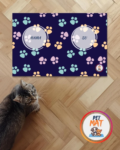 Petmat Kedi Mama Paspası , Kaymaz Taban , Yıkanabilir , Evcil Hayvan Paspası 007-M