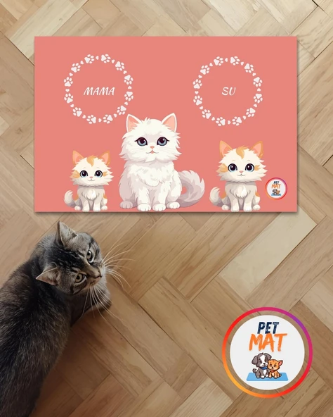 Petmat Kedi Mama Paspası , Kaymaz Taban , Yıkanabilir , Evcil Hayvan Paspası 001-P