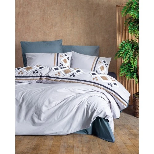 Cotton Box Puff Nakışlı Çift Kişilik Nevresim Takımı Stesso Gri ürün görseli