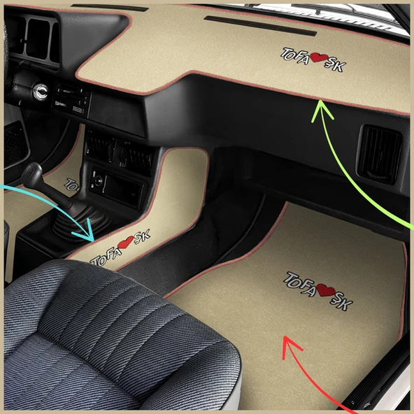 Tofaş Bej Renk Oto Halı Paspas / Alçak Torpido Koruma Halısı & Vites Orta Konsol Yan Koruma Halısı ürün görseli