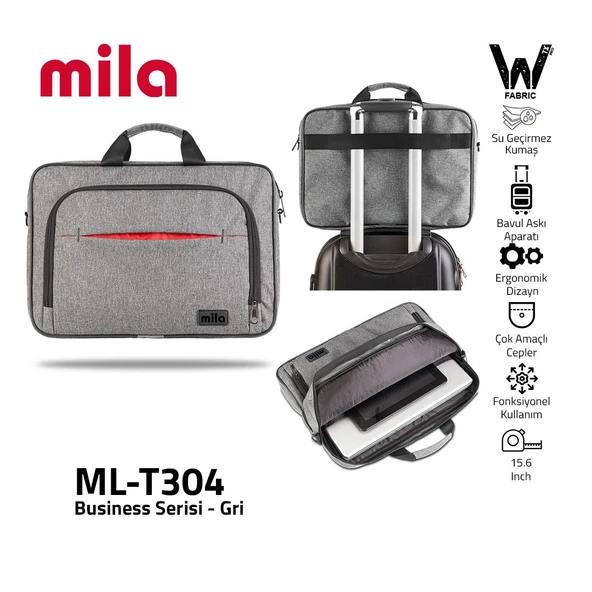 Classone Mila ML-T304 Business Serisi 15.6" Su Geçirmez Kumaş Ve Fermuar ,laptop,notebook Çantası - Resim 8