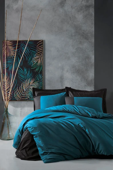 Cotton Box Plain Çift Kişilik Nevresim Takimi Petrol-Siyah ürün görseli