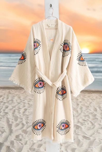 Varol Organik %100 Pamuk Kimono Yaka Sabalık Bornoz - Göz ürün görseli
