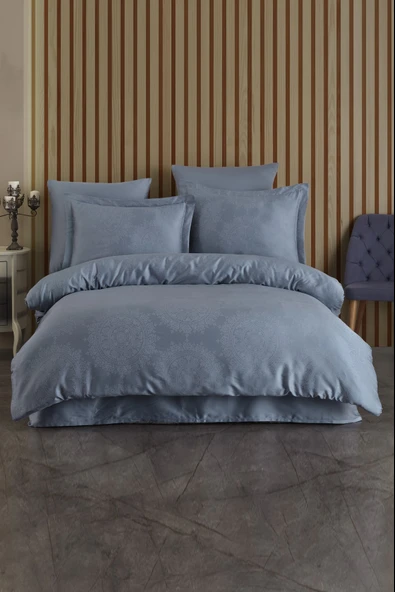 Varol (Family Size) Liyosel Jakar Nevresim Takımı - Nothingham İndigo - 1
