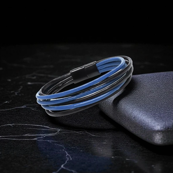 Erkek Bileklik | Mavi Siyah Çoklu Katmanlı Tasarım 31833B13D4 - Resim 4