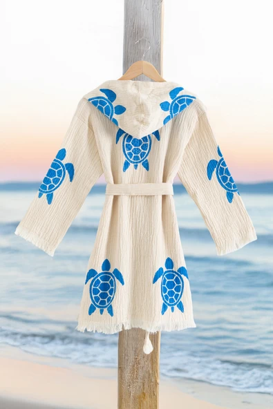 Varol %100 Organik, El İşçiliği Taş Baskı Garson Boy Bornozu - Caretta - Resim 2