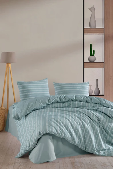 Varol Çarşafı Lastikli Saten Çizgili Çift Kişilik Nevresim Takım - Resim 5