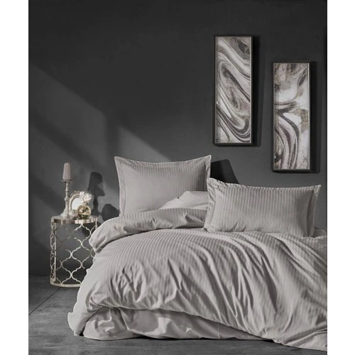 Cotton Box Elegant Stripe Çift Kişilik Nevresim Takımı Saten Bej - 2