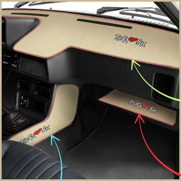 Tofaş Düşük Ön Göğüs Torpido Koruma Halısı / Bej Renk Vites Konsol Halısı & Torpido Sehpa Örtüsü ürün görseli