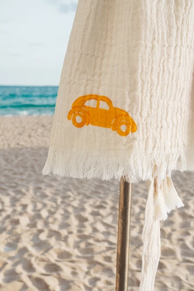 Varol %100 Organik, El İşçiliği Taş Baskı Çocuk Bornozu - Trafik - Resim 3