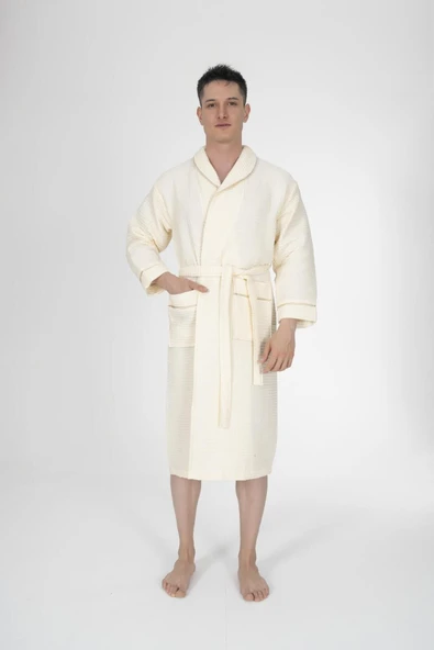 Varol Kaos Serisi Şal Yaka Pike Bornoz Sabahlık - Resim 3