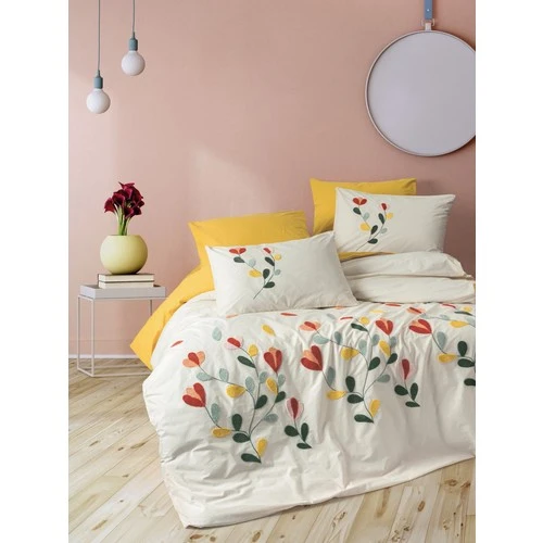 Cotton Box Puff Nakışlı Çift Kişilik Nevresim Takımı Nella Hardal ürün görseli