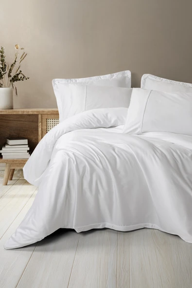 Cotton Box Silky Saten Çift Kişilik Nevresim Takımı Beyaz ürün görseli