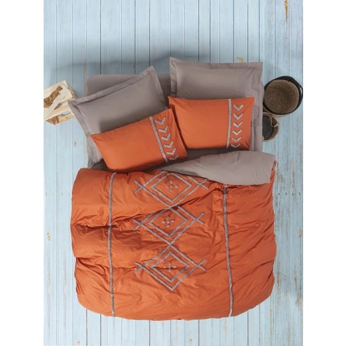 Cotton Box Puff Nakışlı Çift Kişilik Nevresim Takımı Liya Kiremit-Bej ürün görseli