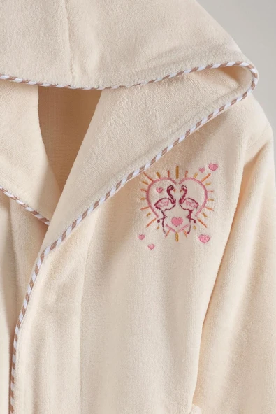 Varol Bambu Nakışlı Garson Boy Bornoz - Flamingo - Resim 4
