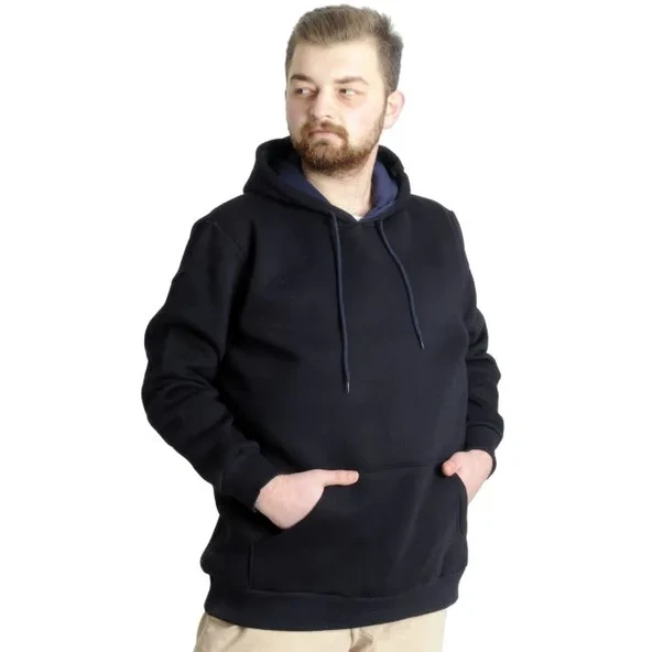 Erkek Sweatshirt Kapşon Pocket Basic C20562 Lacivert - 1
