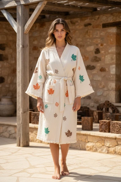 Varol Organik %100 Pamuk Kimono Yaka Sabalık Bornoz - Sonbahar ürün görseli 1