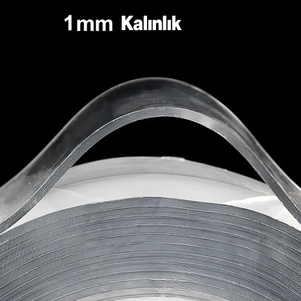 Güçlü Yapışkan Şeffaf Çift Taraflı Nano Silikon Bant 24 mm x 1 m Dayanıklı Kolay Yıkanabilir - Resim 8