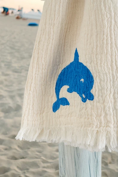 Varol %100 Organik, El İşçiliği Taş Baskı Garson Boy Bornozu - Yunus - Resim 4