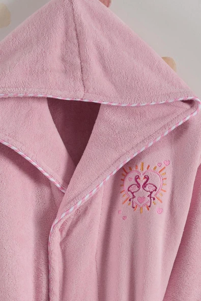 Varol Bambu Nakışlı Garson Boy Bornoz - Flamingo - Resim 5