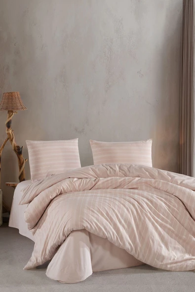 Varol Çarşafı Lastikli Saten Çizgili Çift Kişilik Nevresim Takım - Resim 3