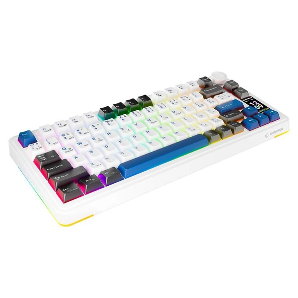 Rampage Quell Pro Ekranlı Beyaz Hot Swap 2.4G + BT Wireless RGB Gasket Oil Switch Türkçe Q PBT Keycaps Mekanik Klavye - 2