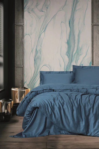 Cotton Box Elegant Saten Çift Kişilik Nevresim Takımı Mavi ürün görseli