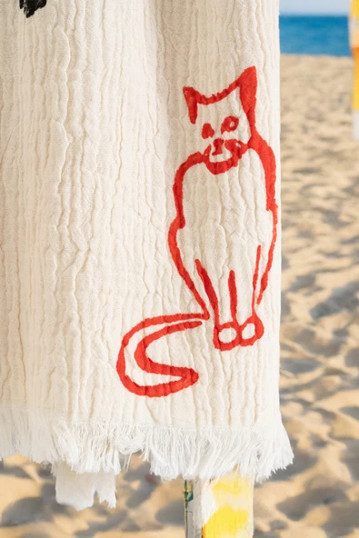 Varol %100 Organik, El İşçiliği Taş Baskı Garson Boy Bornozu - Pisi - Resim 3