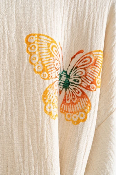 Varol Organik %100 Pamuk Kimono Yaka Sabalık Bornoz - Kelebek - Resim 3