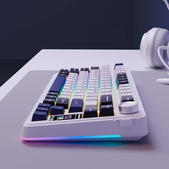 Rampage Quell Pro Ekranlı Beyaz Hot Swap 2.4G + BT Wireless RGB Gasket Oil Switch Türkçe Q PBT Keycaps Mekanik Klavye - 7